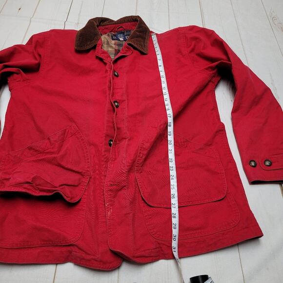 Vintage Lands End red canvas chore field barn coat plaid lined tall - Picture 4 of 11